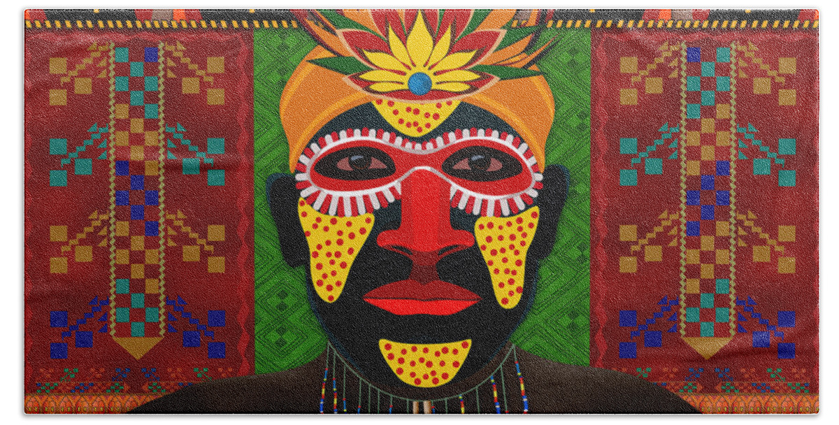 African Beach Sheet featuring the digital art African Tribesman 1 by Peter Awax