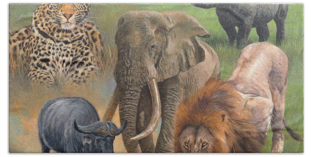 Africa Beach Towel featuring the painting Africa's Big Five by David Stribbling