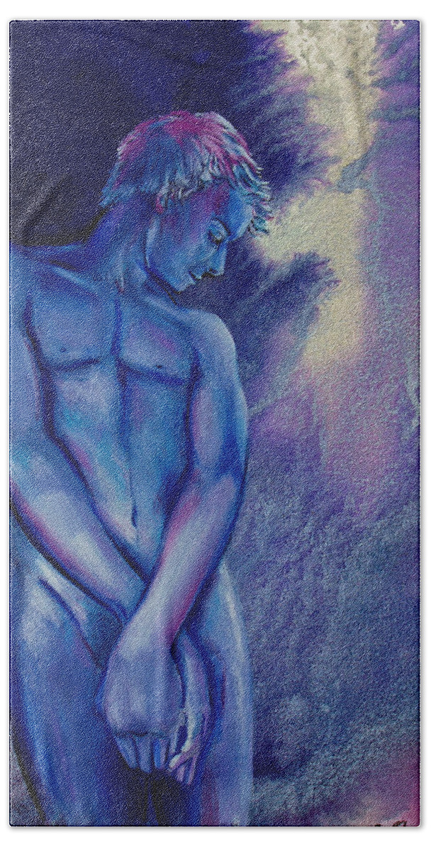 Male Figure Drawing Beach Sheet featuring the painting After Midnight by Rene Capone