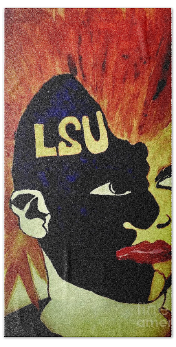 Lsu Fan Beach Towel featuring the painting After The Game by Saundra Myles