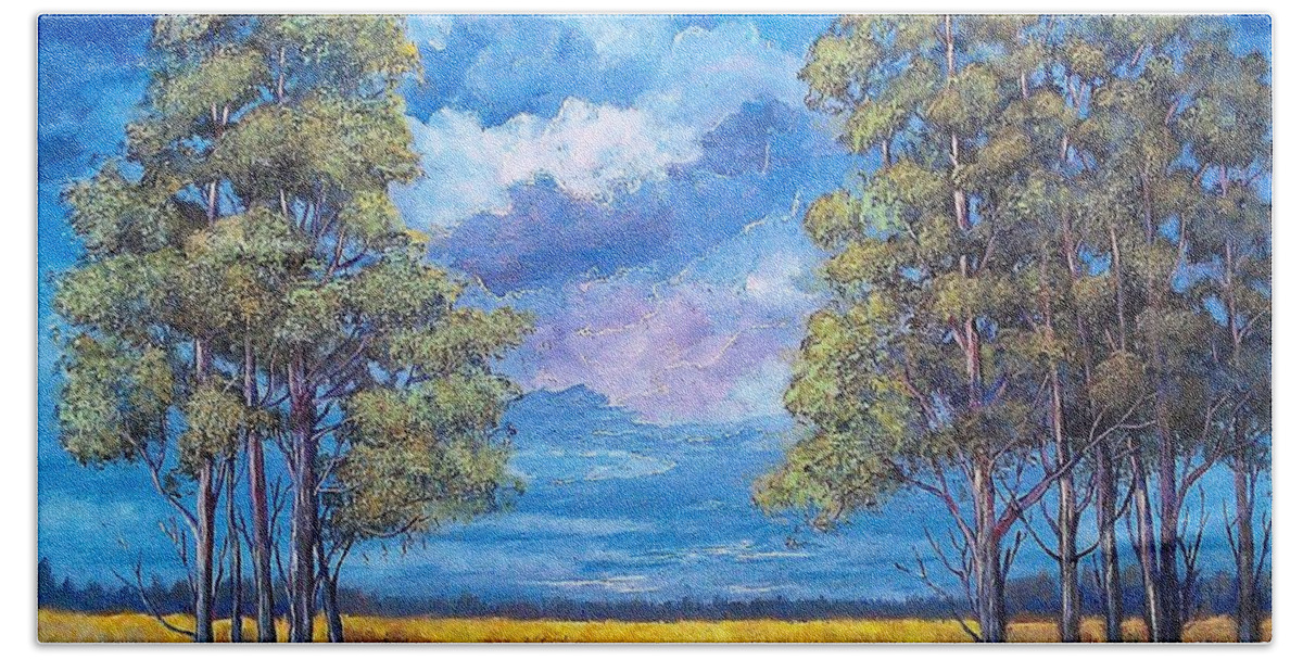 Landscape Beach Towel featuring the painting After the Rain by Suzanne Theis