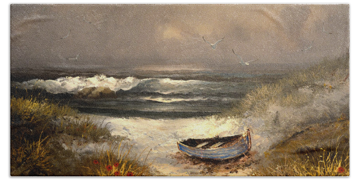 Seascape Beach Towel featuring the painting After The Storm Passed by Sandi OReilly