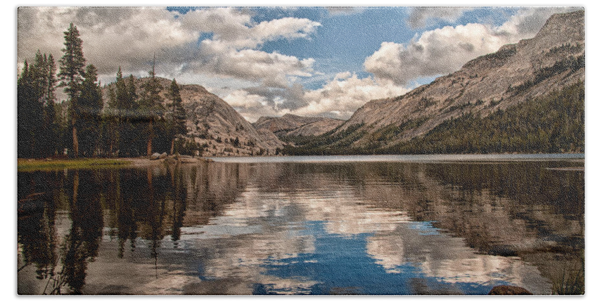 Water Lake Reflection Mountains Yosemite National Park Sierra Nevada Landscape Scenic Nature California Sky Clouds Rocks Beach Sheet featuring the photograph Afternoon at Tenaya by Cat Connor