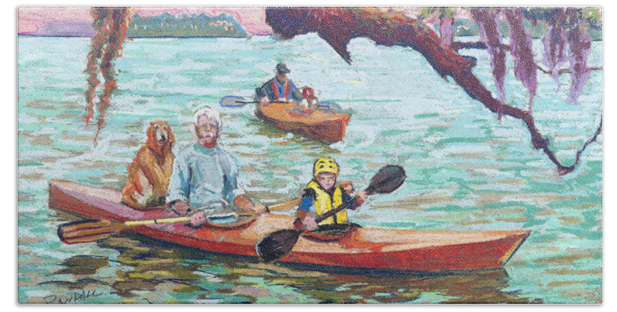 Live Oak Beach Towel featuring the painting Afternoon Kayak by David Randall