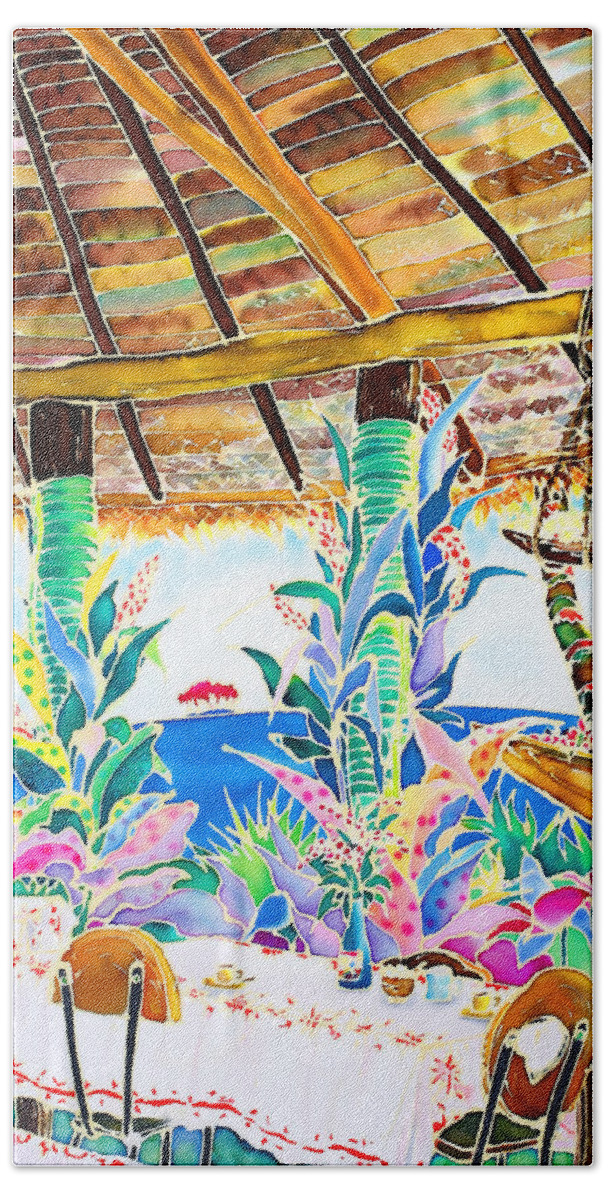 Tropical Beach Sheet featuring the painting Afternoon tea break by Hisayo OHTA