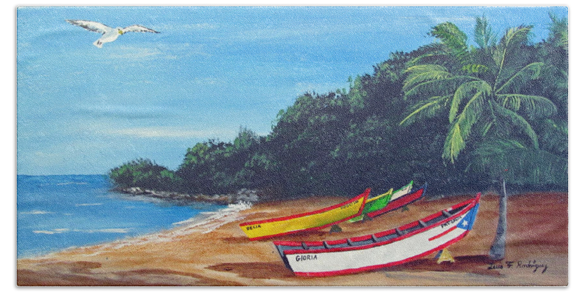 Crashboat Beach Beach Sheet featuring the painting Aguadilla Beautiful Beach by Luis F Rodriguez