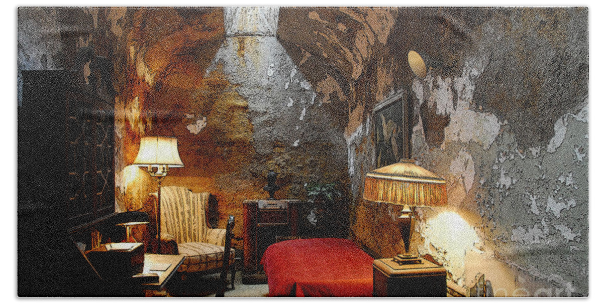 Prison Beach Sheet featuring the photograph Al Capone's Cell by Cindy Manero