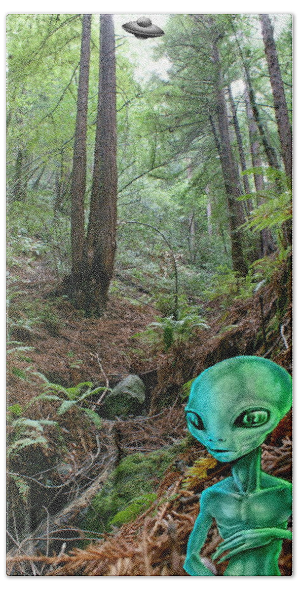 Alien Beach Towel featuring the photograph Alien in Redwood Forest by Ben Upham III