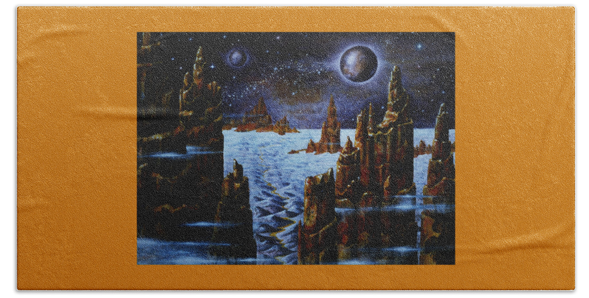 Alien Night Beach Sheet featuring the painting Ice And Snow Planet by Hartmut Jager