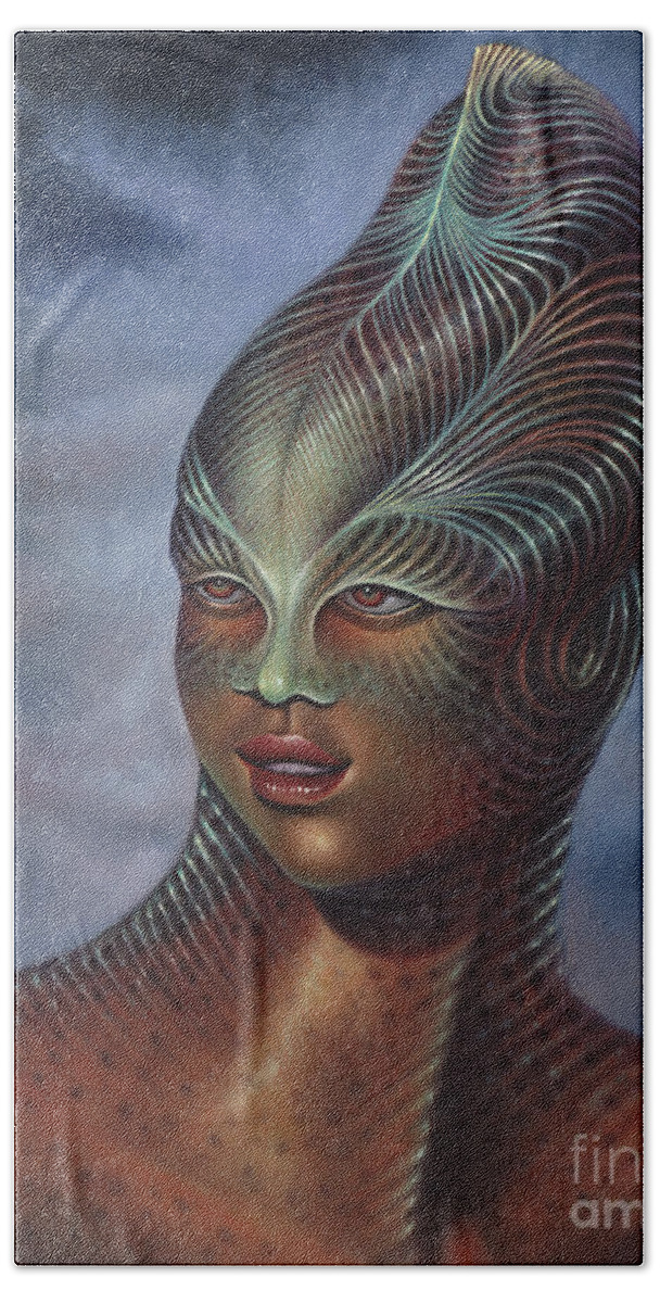 Sci-fi Beach Towel featuring the painting Alien Portrait I by Ricardo Chavez-Mendez