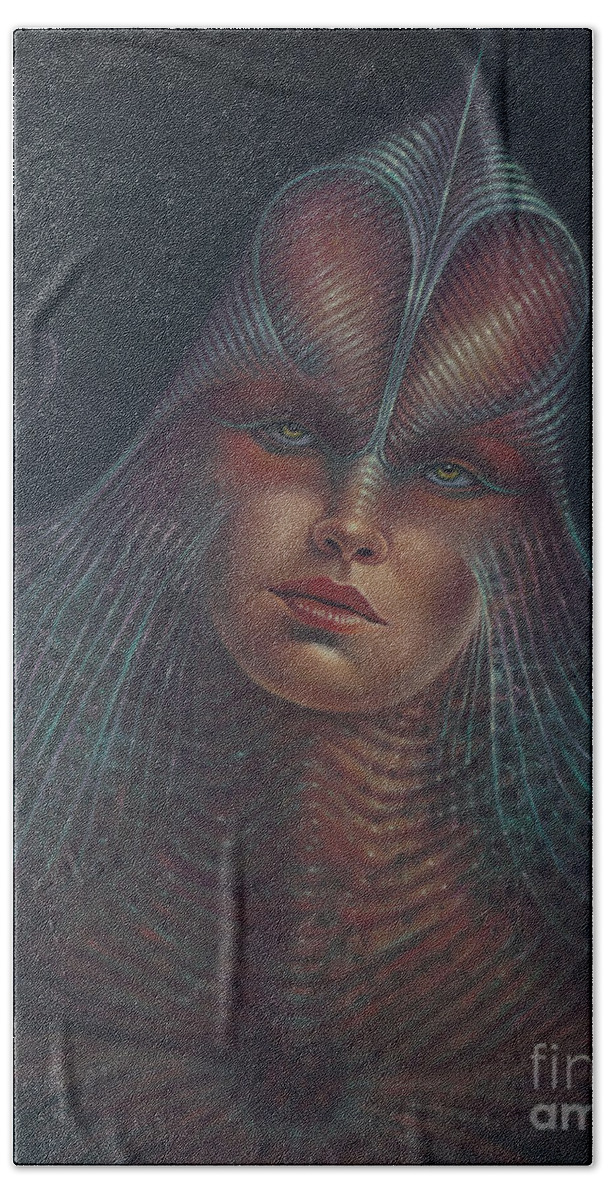 Sci-fi Beach Towel featuring the painting Alien Portrait Il by Ricardo Chavez-Mendez
