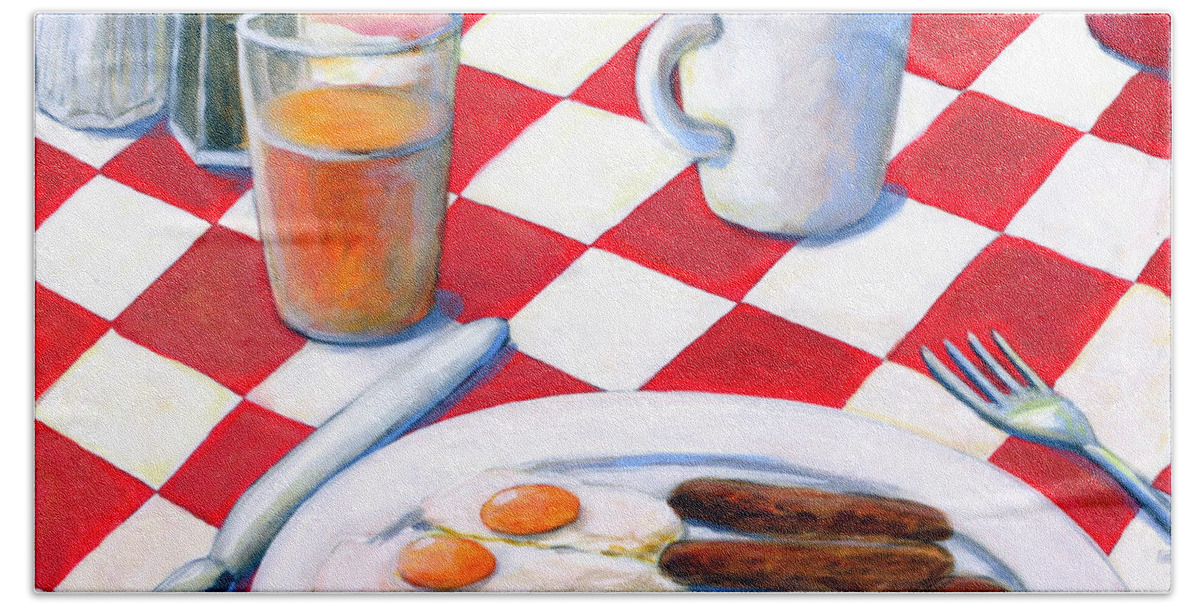 Breakfast Beach Towel featuring the painting All American Breakfast by Gerry High