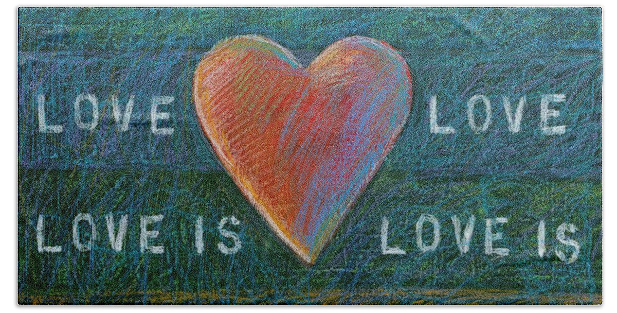 Single Red Heart Beach Towel featuring the mixed media All We Need is Love 1 by Gerry High