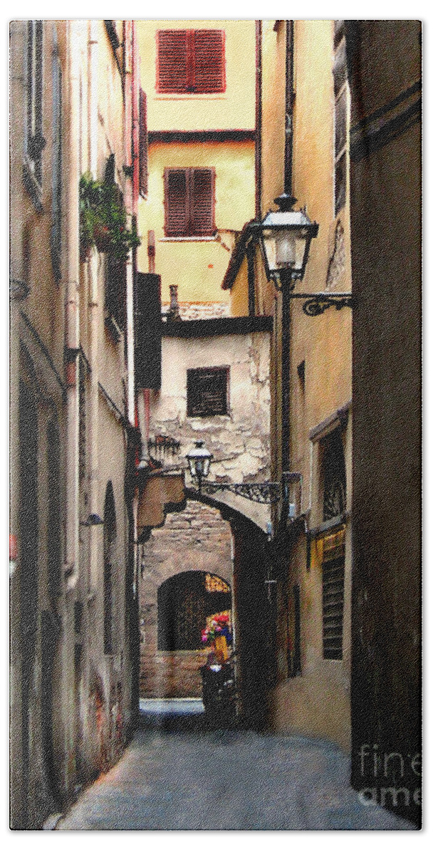 Florence Beach Towel featuring the photograph Alley in Florence 1 by Jennie Breeze