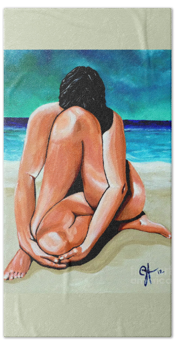 Nude Beach Sheet featuring the painting Alone With My Thoughts by Jackie Carpenter
