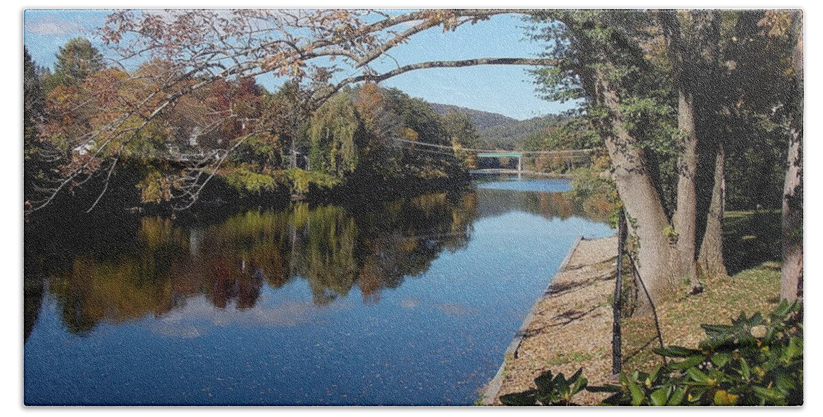Along Beach Sheet featuring the photograph Along the River in Shelbourne Falls by Nina Kindred