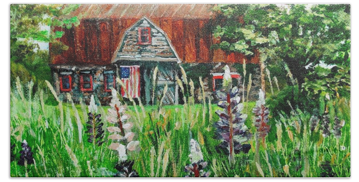 Barn Beach Towel featuring the painting American Barn by Shana Rowe Jackson