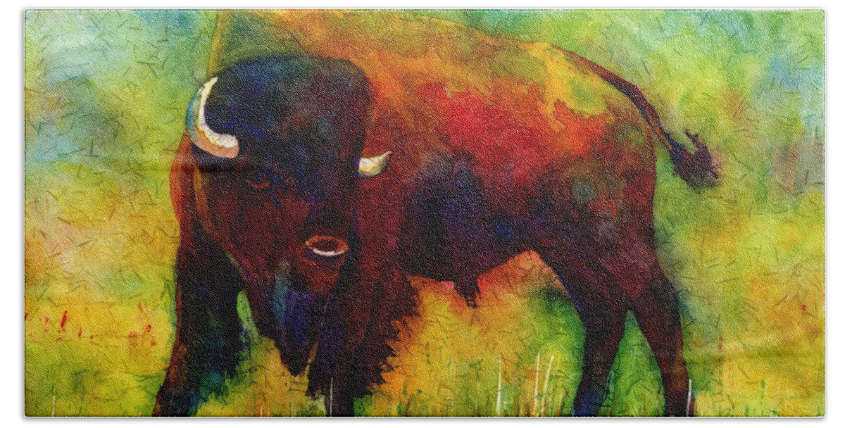 Bison Beach Towel featuring the painting American Buffalo by Hailey E Herrera