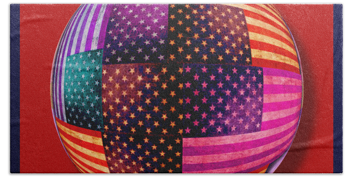 American Flag Beach Towel featuring the painting American Flags Orb by Tony Rubino