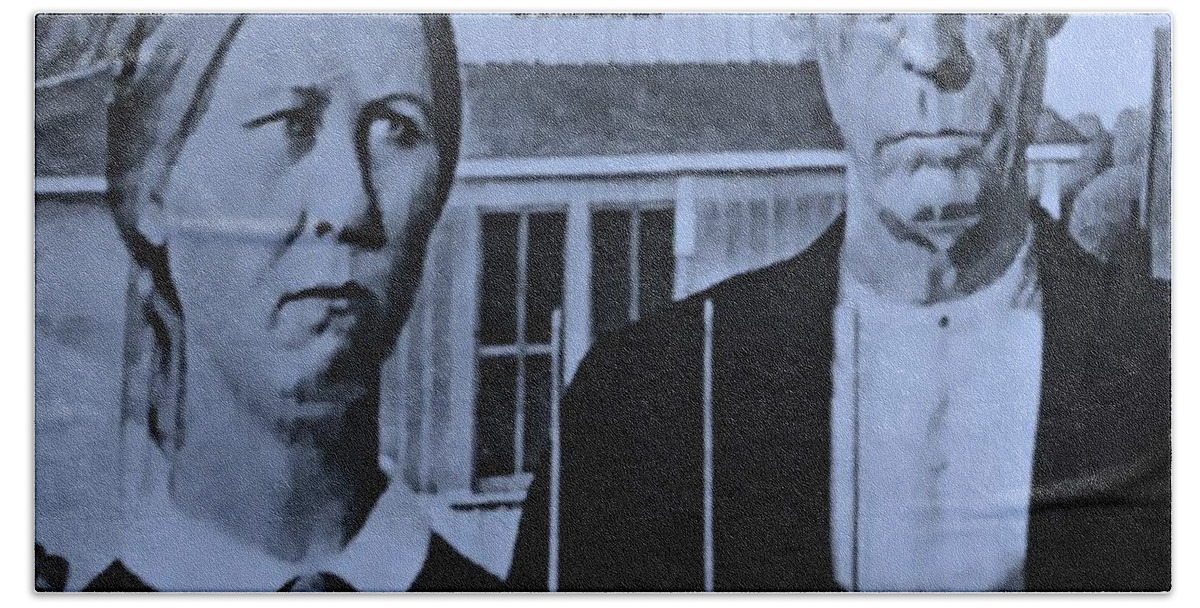 Americana Beach Sheet featuring the photograph AMERICAN GOTHIC in CYAN by Rob Hans