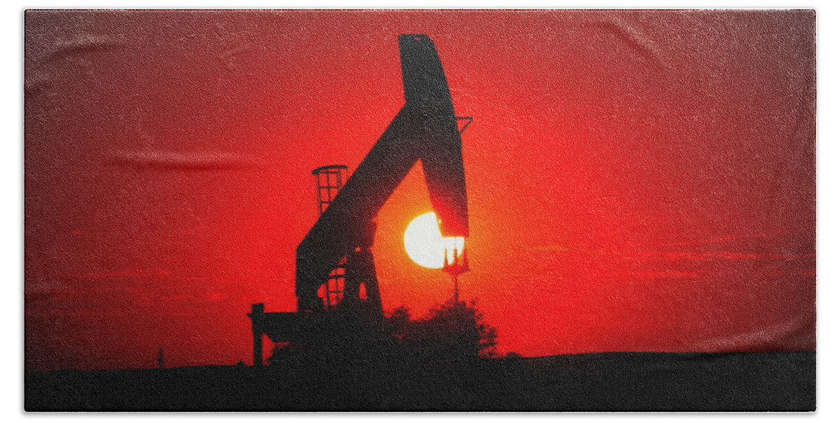 Sunset Beach Towel featuring the photograph American Oil by Jeff Swan