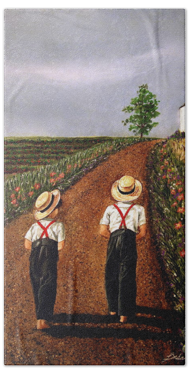Lifestyle Beach Towel featuring the painting Amish Road by Linda Simon