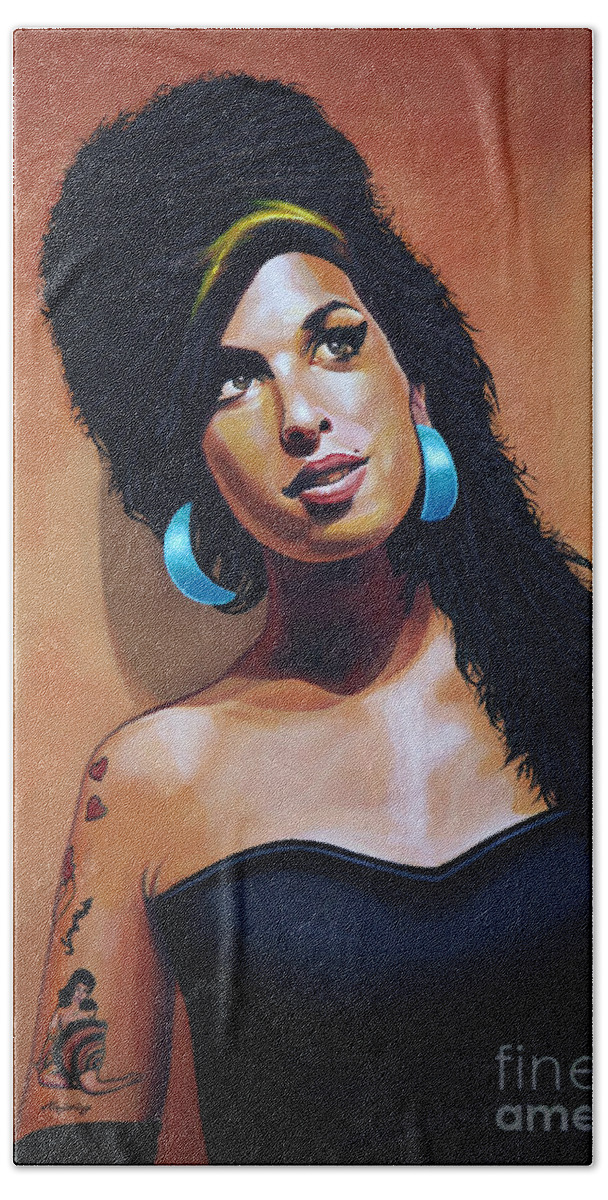 Amy Winehouse Beach Towel featuring the painting Amy Winehouse by Paul Meijering
