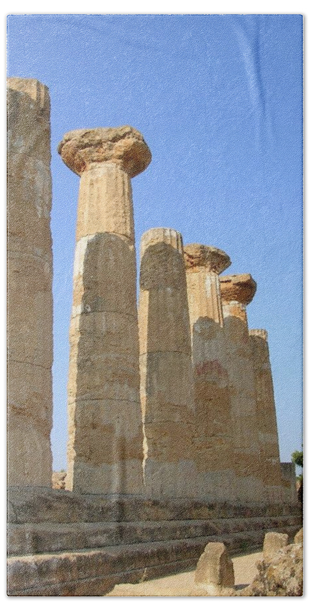 Architecture Beach Towel featuring the photograph Ancient Columns in Agrigento by Caroline Stella