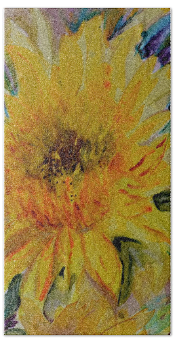 Yellow Beach Towel featuring the painting Another Sunflower by Beverley Harper Tinsley