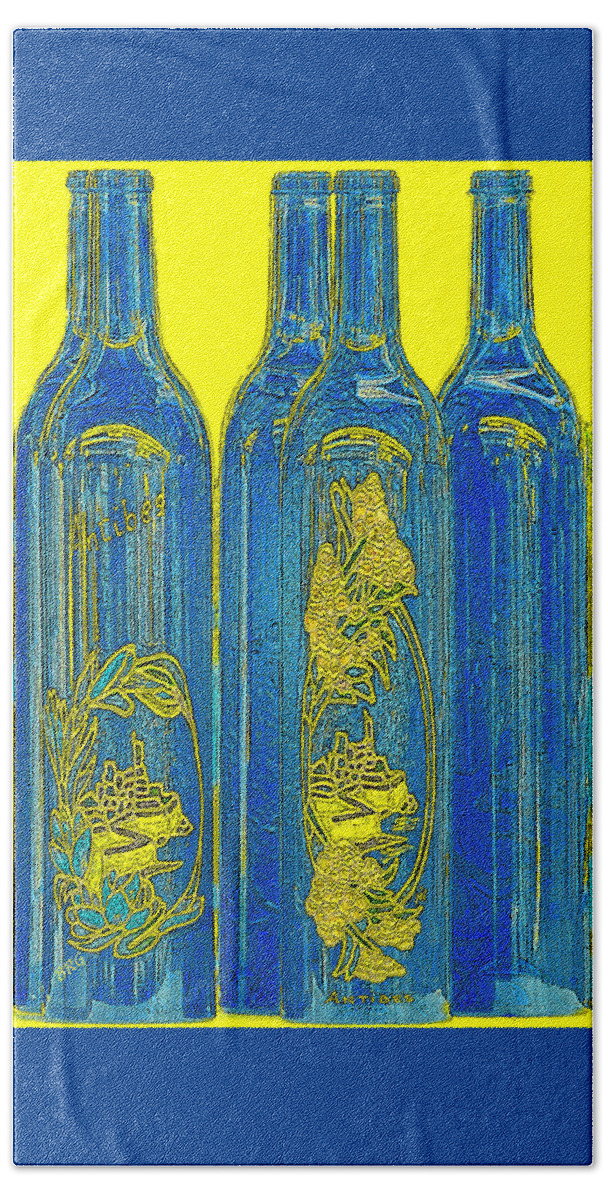 Bottle Beach Towel featuring the photograph Antibes Blue Bottles by Ben and Raisa Gertsberg