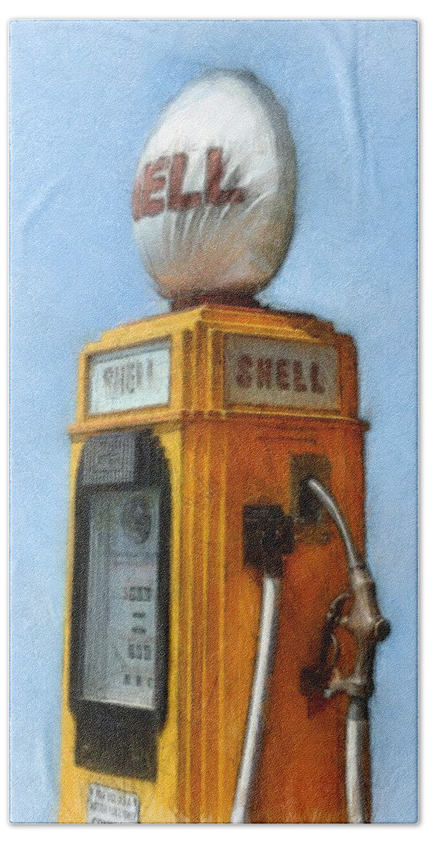 Nostalgia Beach Towel featuring the photograph Antique Shell Gas Pump by Michelle Calkins