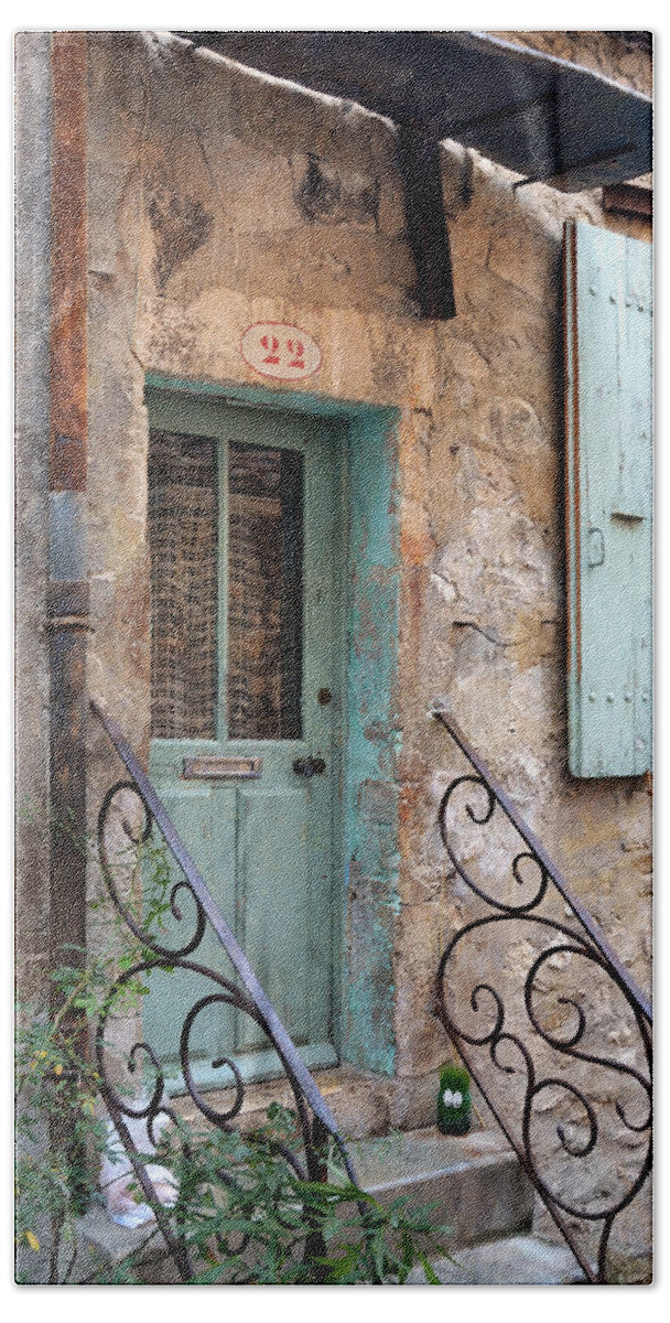 France Beach Towel featuring the photograph Aqua Door at Number 22 in Viviers France by Carla Parris