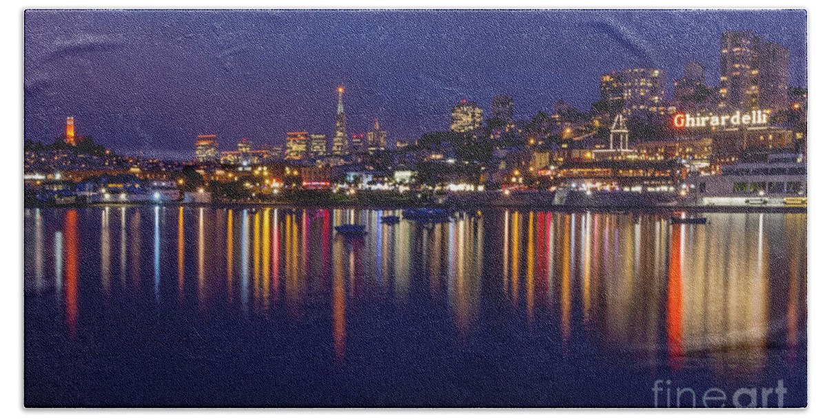 Aquatic Park Beach Sheet featuring the photograph Aquatic Park Blue Hour wide view by Kate Brown