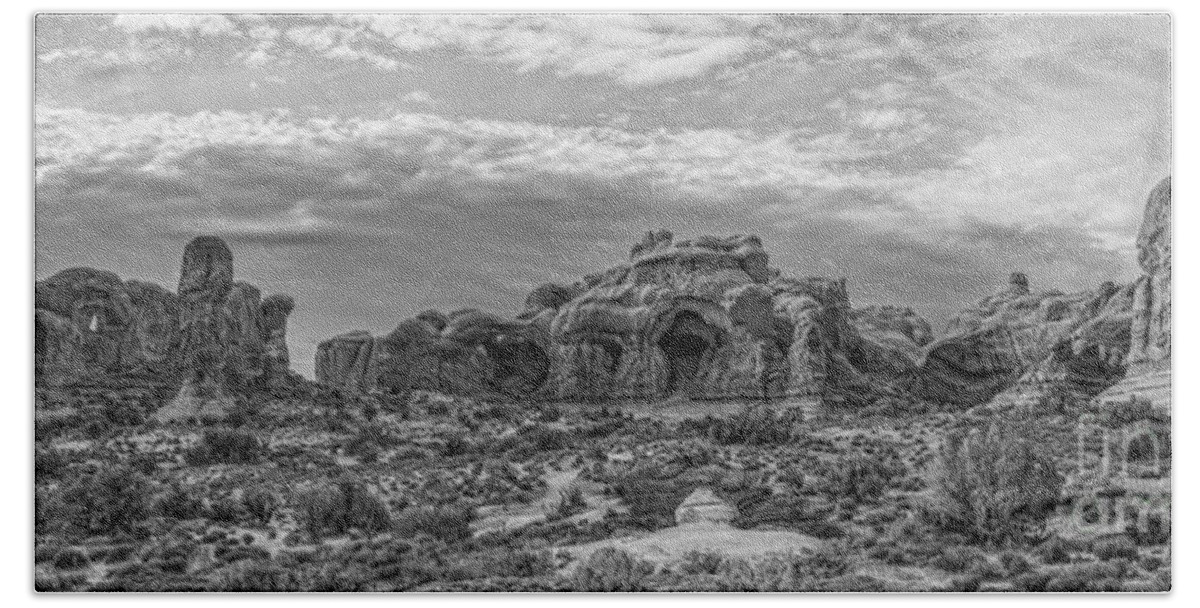 Delicate Beach Towel featuring the photograph Arches National Park BW by Michael Ver Sprill
