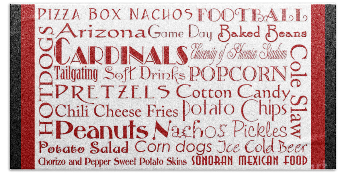 Andee Design Football Beach Towel featuring the digital art Arizona Cardinals Game Day Food 2 by Andee Design