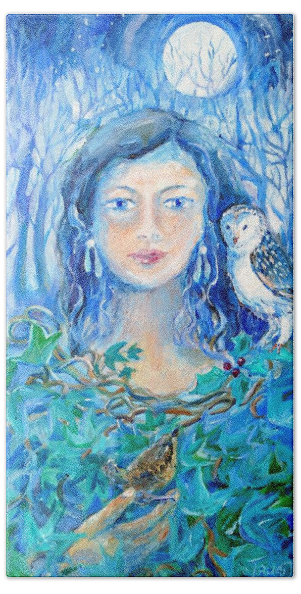 Dreolin Beach Sheet featuring the painting Artemis and the Wren- by Trudi Doyle