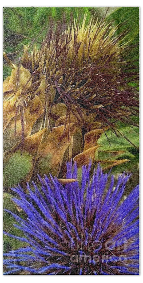 New Orleans Photos Beach Towel featuring the photograph Artichoke And Blossom by Michael Hoard
