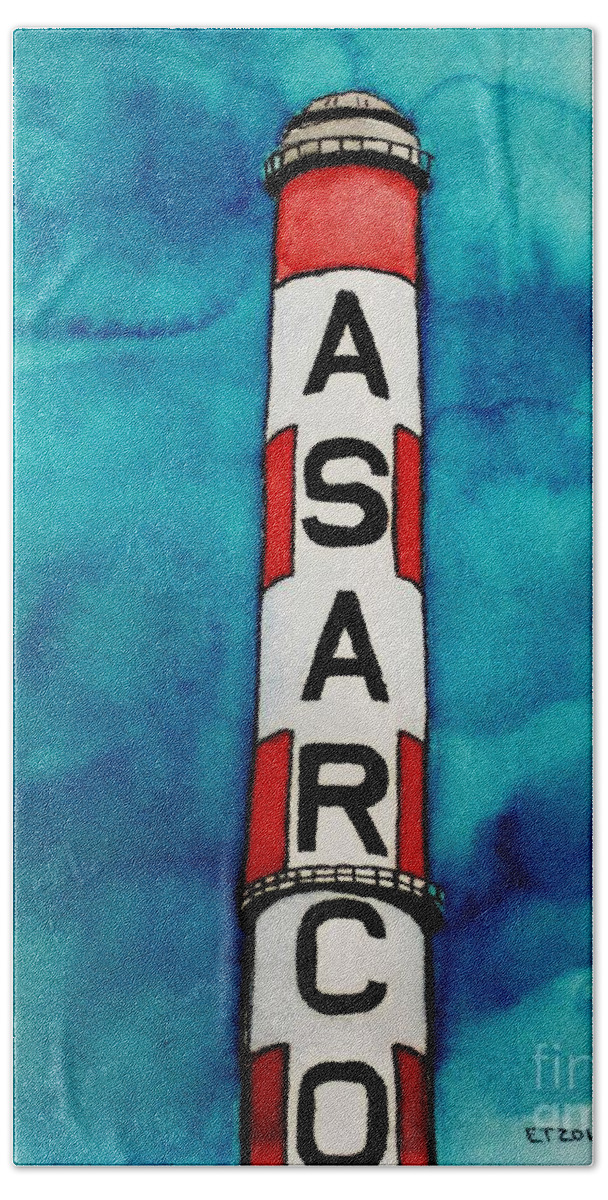 Asarco Beach Towel featuring the painting ASARCO in Watercolor by Melinda Etzold