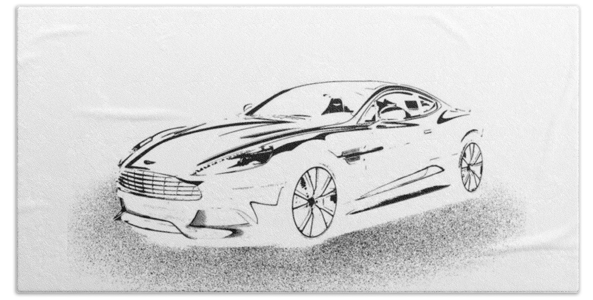 Aston Martin Beach Sheet featuring the digital art Aston Martin by Rogerio Mariani