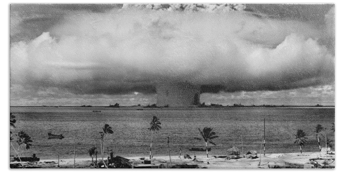 Atomic Beach Sheet featuring the photograph Atomic Bomb Test by Mountain Dreams