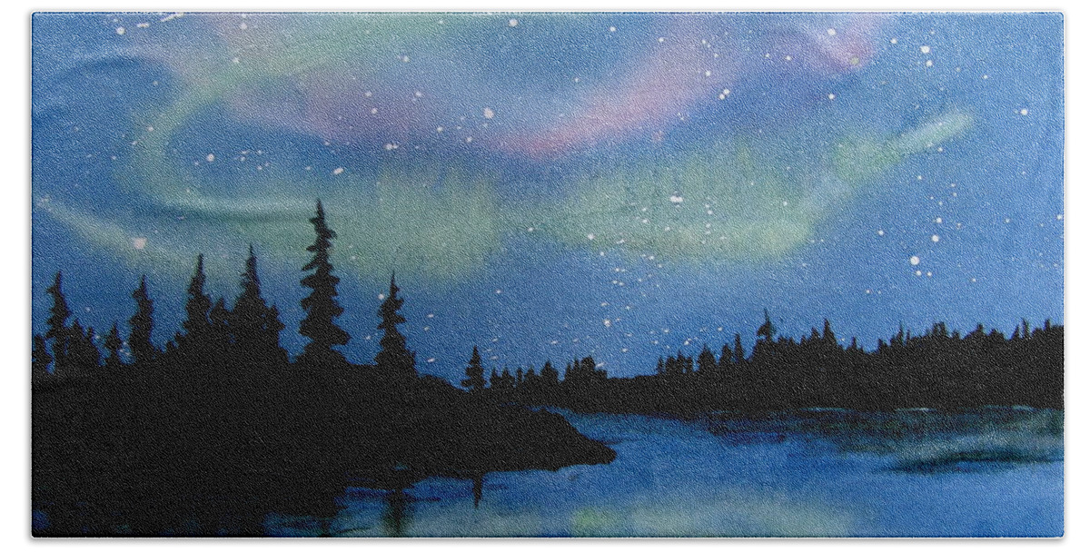 Northern Lights Beach Sheet featuring the painting Aurora by Lynn Quinn