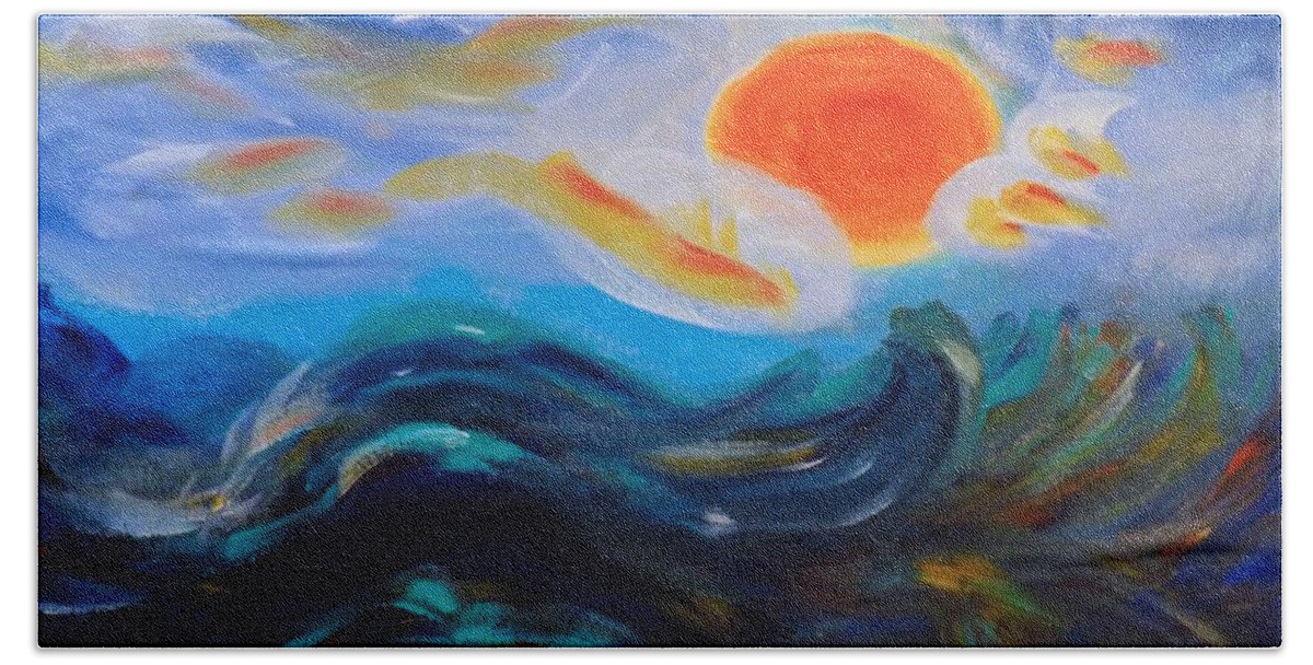Aurora Beach Towel featuring the painting Aurora by Robyn King