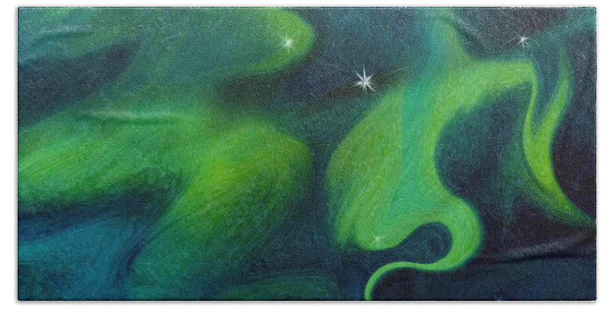 Aurora Beach Towel featuring the painting Aurora with Stars by Teresa Ascone
