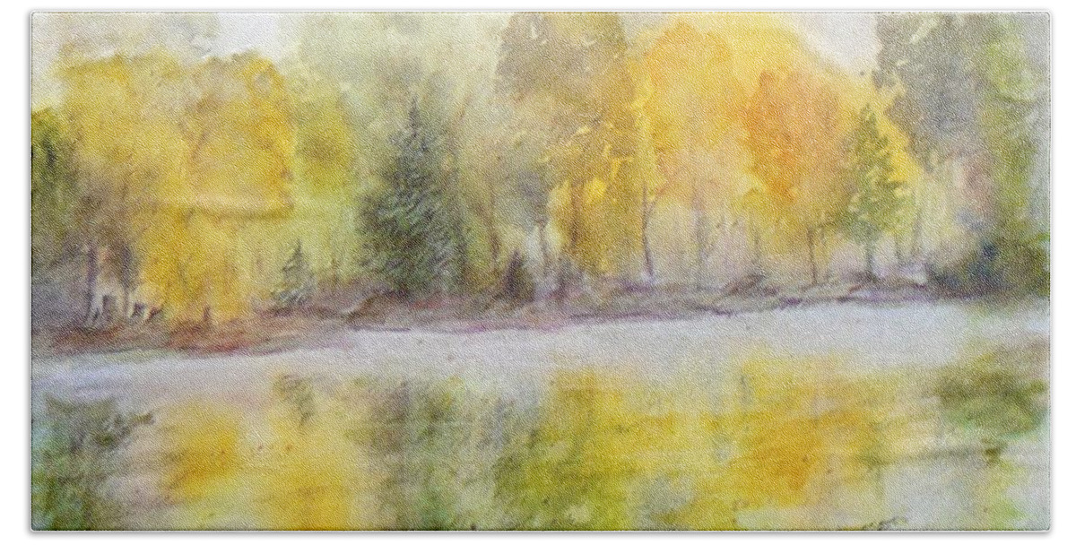 Autumn Beach Sheet featuring the painting Autumn Brilliance by Eldora Schober Larson