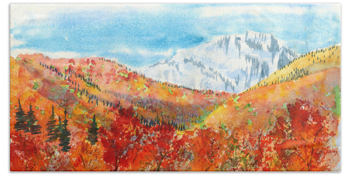 Mountains Beach Towel featuring the painting Autumn Colors by Walt Brodis