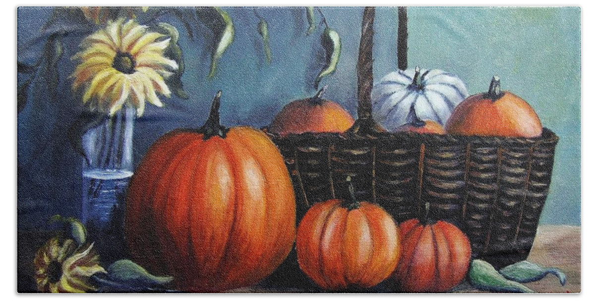 Still Life Beach Towel featuring the painting Autumn gifts by Vesna Martinjak