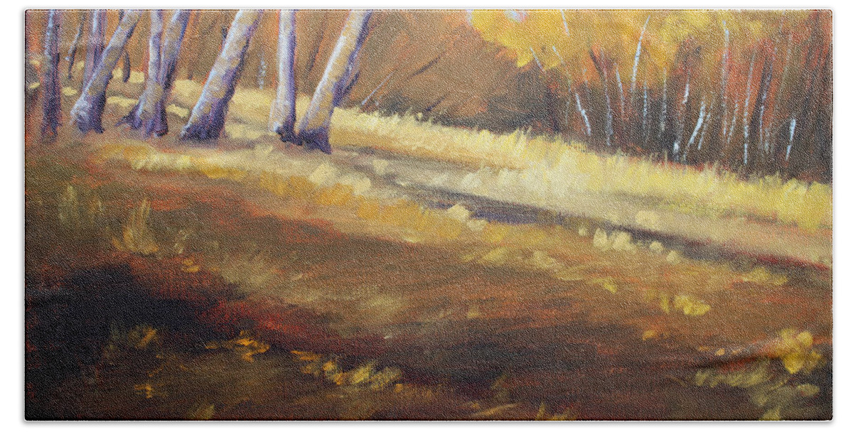 Autumn Beach Sheet featuring the painting Autumn Hillside Landscape by Nancy Merkle