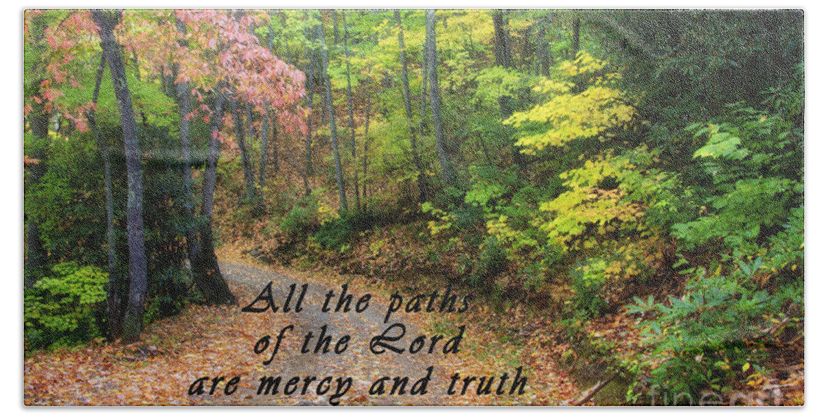 North Beach Towel featuring the photograph Autumn Path with Scripture by Jill Lang