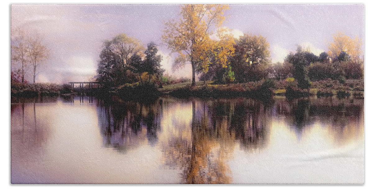 Lake Beach Sheet featuring the photograph Autumn Pond by Elaine Manley