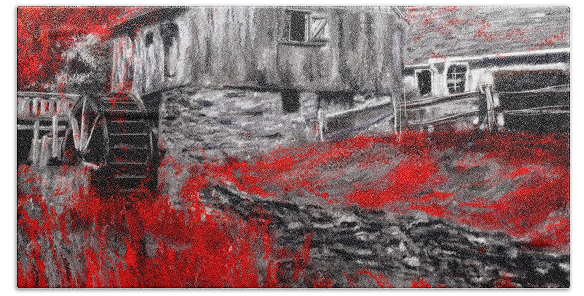 Gray And Red Art Beach Towel featuring the painting Autumn Promise- Red and Gray Art by Lourry Legarde